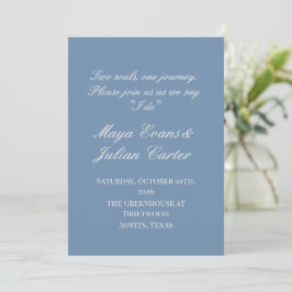 Minimalist Dusty Blue & Warm White Wedding Einladung