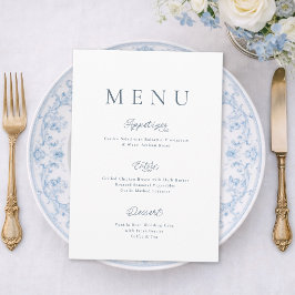 Minimalist Dusty Blue Wedding Menu Card Einladung