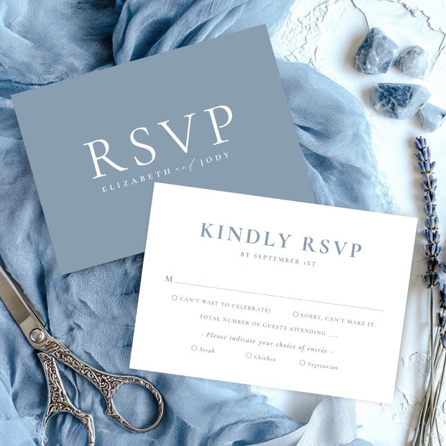 Minimalist Dusty Blue Wedding RSVP Card (Von Creator hochgeladen)