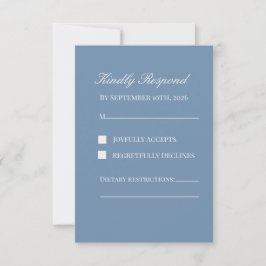 Minimalist Dusty Blue Wedding RSVP Card Karte