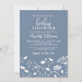 Minimalist Dusty Blue Wildflower Baby Shower Einladung