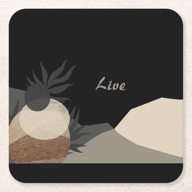 Minimalist Earth Tones Boho "Live"  Rechteckiger Pappuntersetzer (Vorderseite)