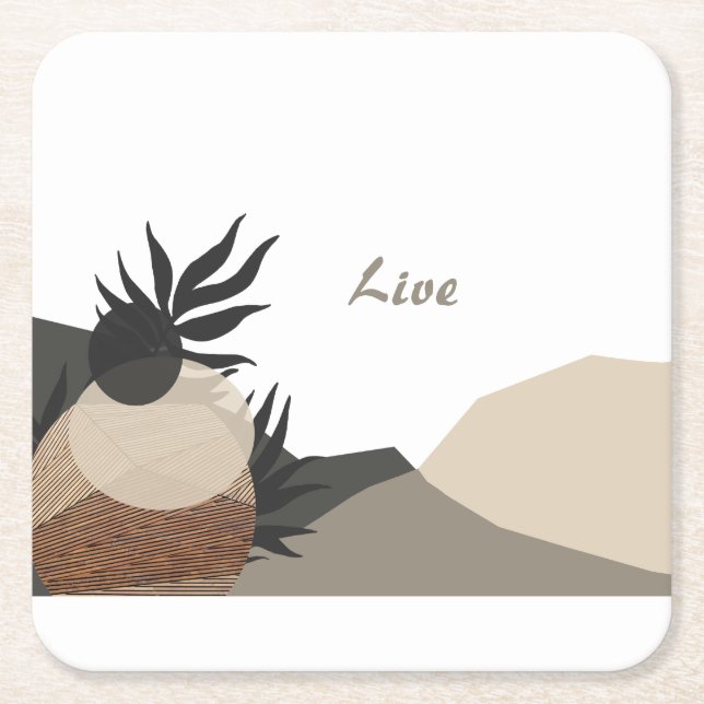 Minimalist Earth Tones Boho "Live"  Rechteckiger Pappuntersetzer (Vorderseite)