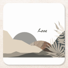 Minimalist Earth Tones Boho "Love"  Rechteckiger Pappuntersetzer