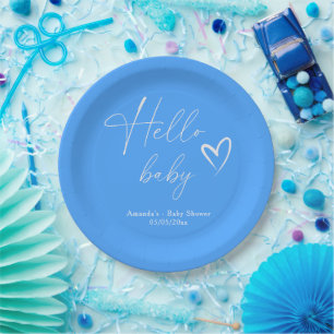 Minimalist Einfaches Blau Hallo Baby Pappteller