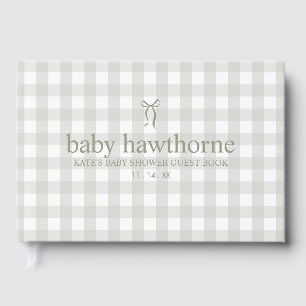 Minimalist einfaches Salbei-Grün-Gingham-Baby-Part Gästebuch