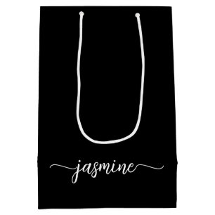 Minimalist Einfaches Schwarzes Monogramm Weibliche Mittlere Geschenktüte