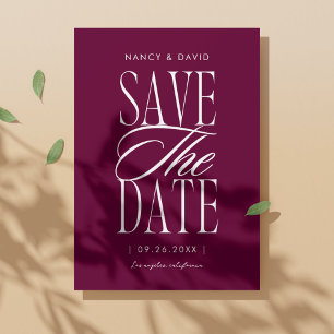 Minimalist einfaches Skript-Bordeaux-Hochzeit Save The Date