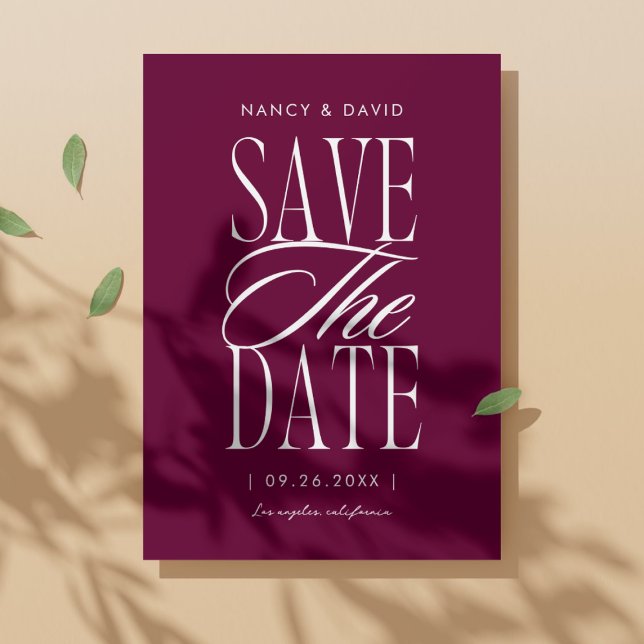 Minimalist einfaches Skript-Bordeaux-Hochzeit Save The Date (Von Creator hochgeladen)