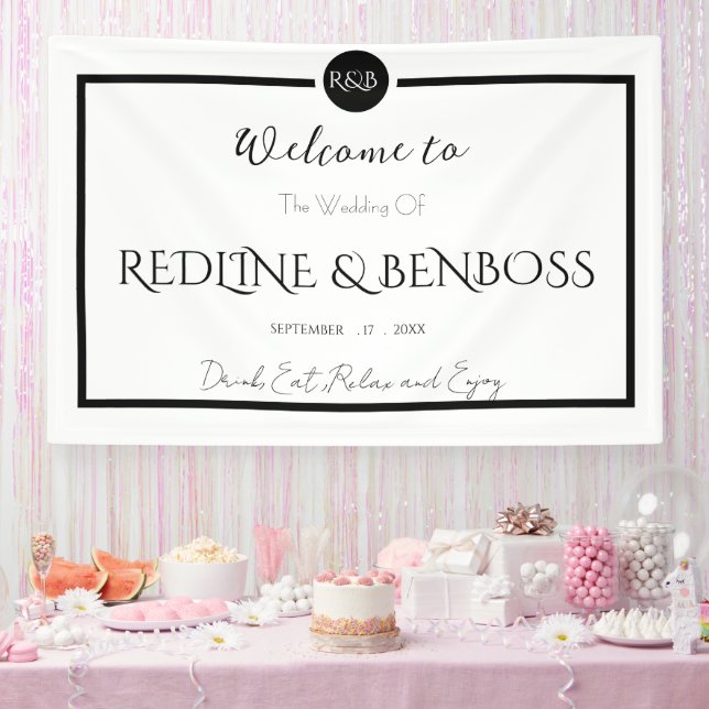 Minimalist Elegant Black and White Wedding Poster Banner (Party)