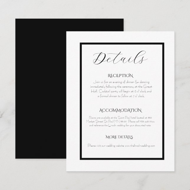 Minimalist Elegant Black & White Wedding  Begleitkarte (Vorne/Hinten)