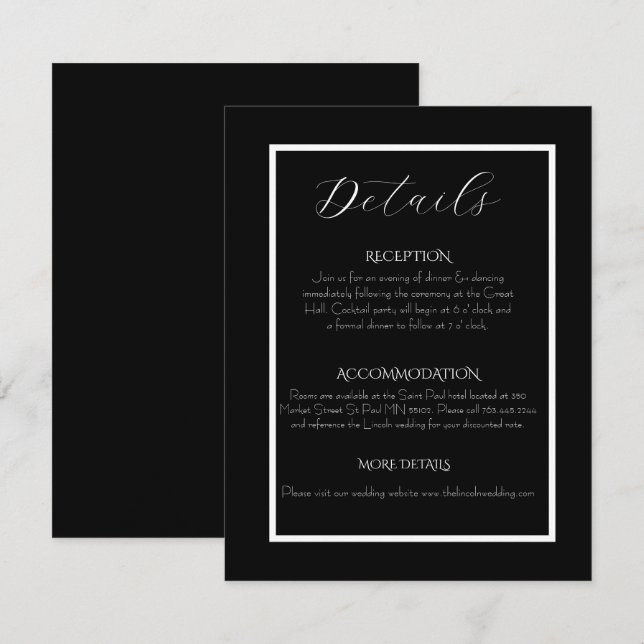 Minimalist Elegant Black & White Wedding  Begleitkarte (Vorne/Hinten)