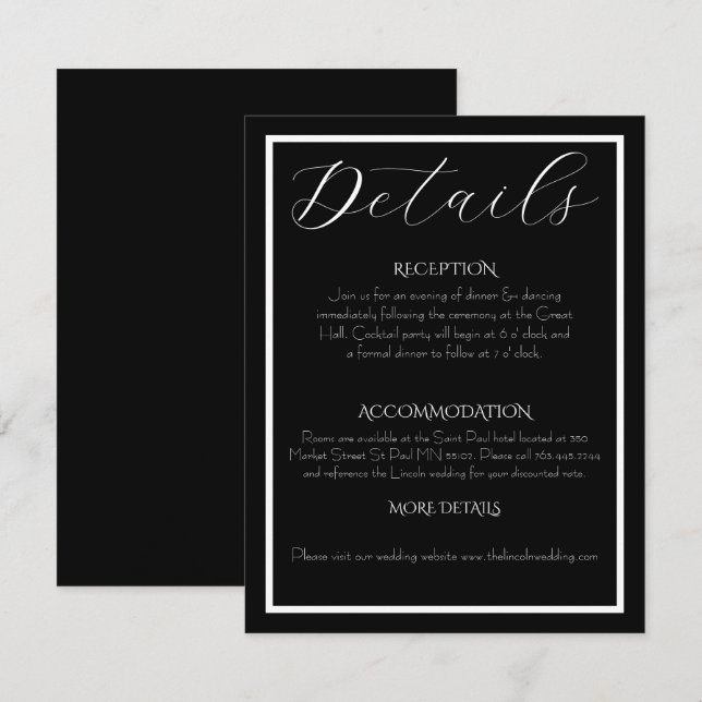 Minimalist Elegant Black & White Wedding  Begleitkarte (Vorne/Hinten)