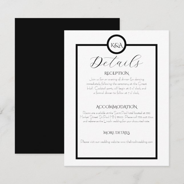Minimalist Elegant Black & White Wedding  Begleitkarte (Vorne/Hinten)