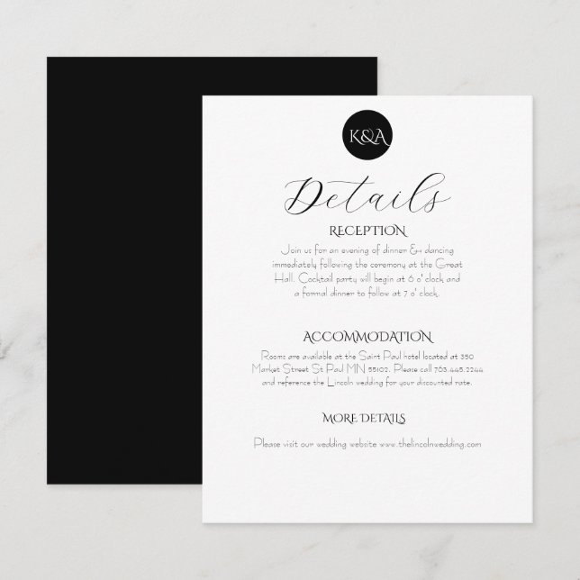 Minimalist Elegant Black & White Wedding  Begleitkarte (Vorne/Hinten)
