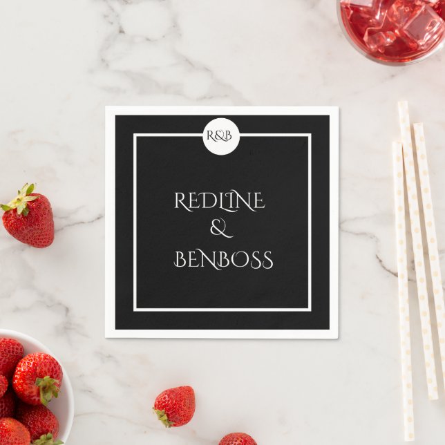 Minimalist Elegant Black & White Wedding Napkins Serviette (Beispiel)