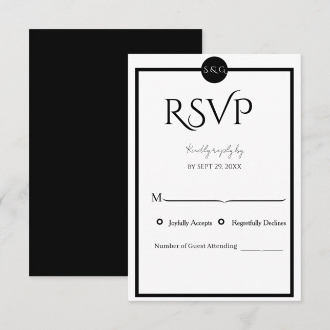 Minimalist Elegant Black & White Wedding RSVP Karte (Vorne/Hinten)