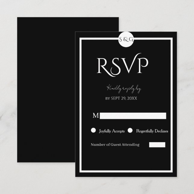 Minimalist Elegant Black & White Wedding RSVP Karte (Vorne/Hinten)