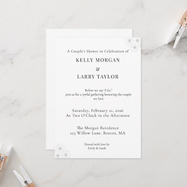 Minimalist elegant couple shower invitation card (Devant/Arrière en situation)