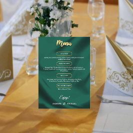 Minimalist Elegant Emerald & Gold Script Wedding  Menükarte