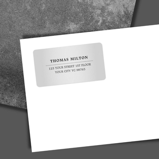 Minimalist Elegant Faux Silver Black Label Adressaufkleber (Von Creator hochgeladen)