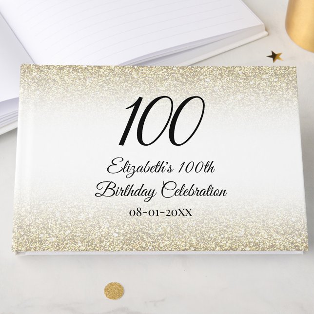 Minimalist Elegant Gold and Black 100th Birthday Gästebuch (Von Creator hochgeladen)