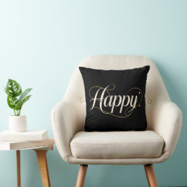Minimalist Elegant Gold Happy Typography - Classy  Kissen