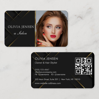 Minimalist Elegant Ivory Black Golden Hair Stylist Visitenkarte