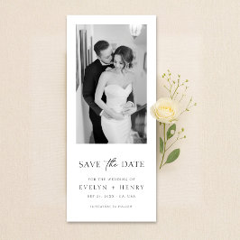 Minimalist Elegant Script Black and White Photo Save The Date