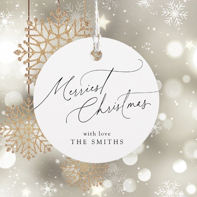 Minimalist Elegant Script Merriest Christmas Geschenkanhänger (Minimalist Elegant Script Merriest Christmas Favor Tags)