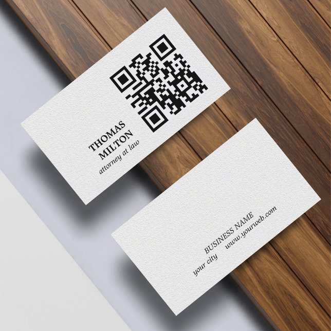 Minimalist Elegant Texture White Black QR Code Visitenkarte (Von Creator hochgeladen)