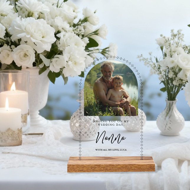 Minimalist Elegant Wedding Photo Tribute Memorial  Acrylschild (Minimalist Elegant Wedding Memorial Photo Signs with Arch Effect for Tribute Table.)