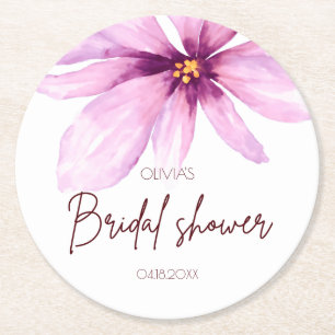 Minimalist eleganter Brautparty mit rosa Blüten Runder Pappuntersetzer