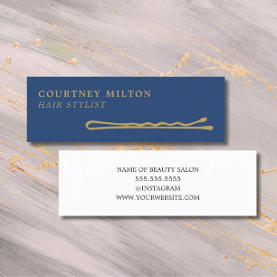 Minimalist Eleganter Dunkelblauer Golden Friseur Mini Visitenkarte