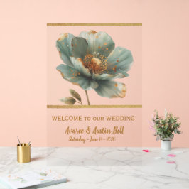Minimalist Emerald and Gold Poppy Wedding Acrylic  Acrylschild