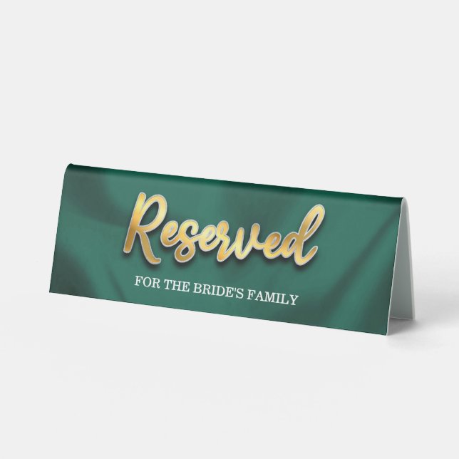 Minimalist Emerald and Gold Wedding Reserved Seat Tischaufsteller (Vorderseite)