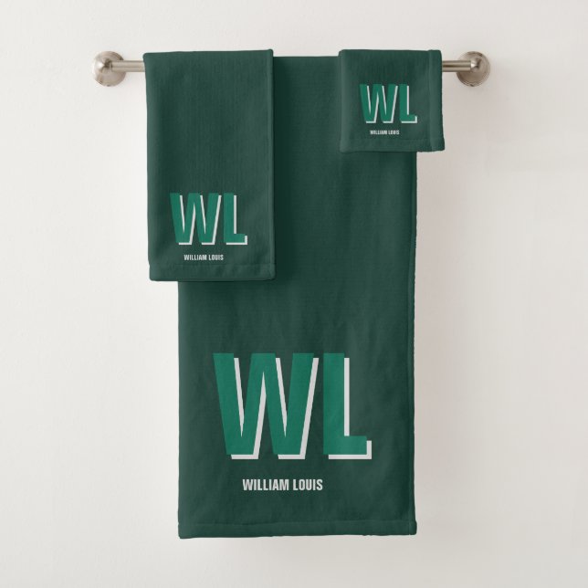 Minimalist Emerald Green Personalized Monogram  Badhandtuch Set (Insitu)