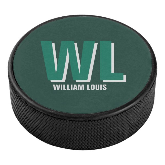 Minimalist Emerald Green Personalized Monogram  Eishockey Puck (3/4)
