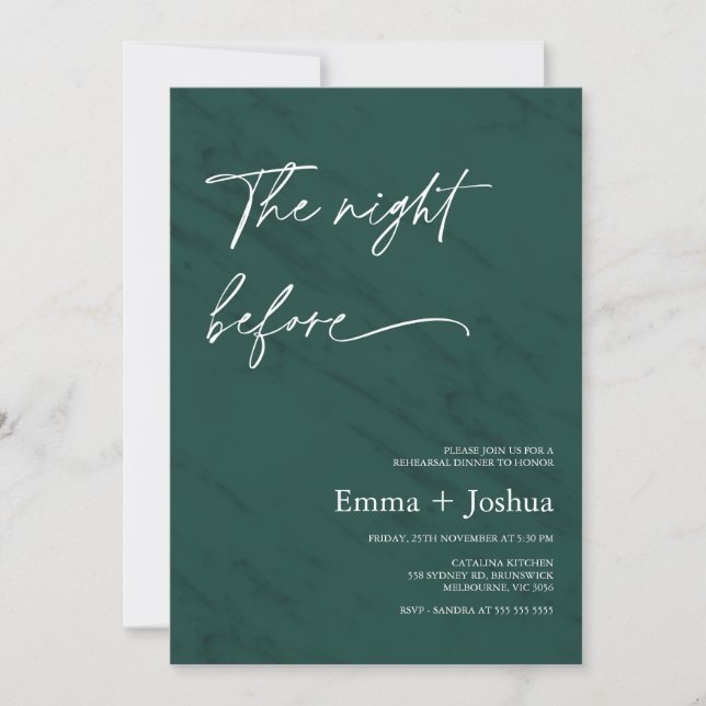 Minimalist Emerald Green Photo Rehearsal Dinner  Einladung (Vorderseite)