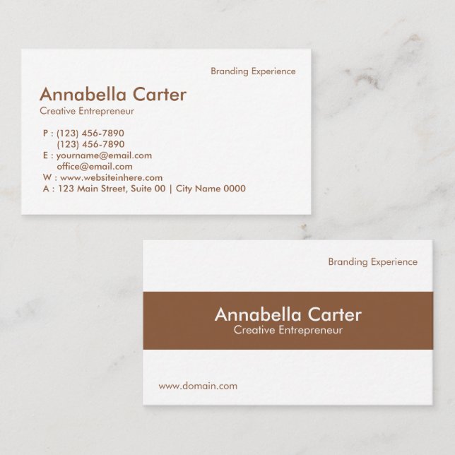 Minimalist Entrepreneur Professional Beige White Visitenkarte (Vorne/Hinten)