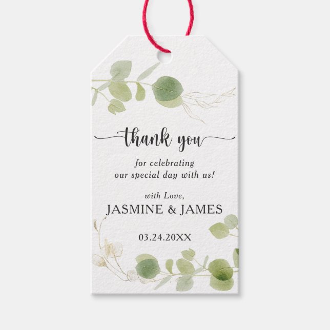Minimalist Eucalyptus Botanical Wedding Thank You  Geschenkanhänger (Vorderseite)