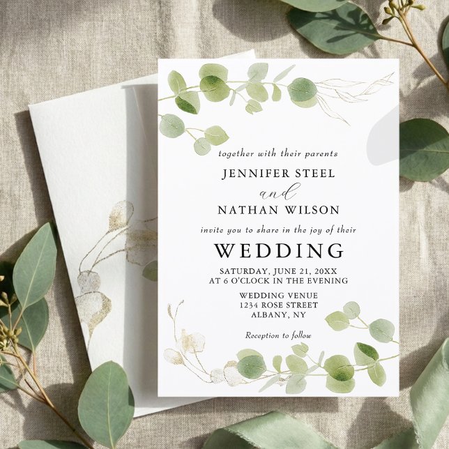 Minimalist Eucalyptus Green Foliage Classy Wedding Einladung (Von Creator hochgeladen)