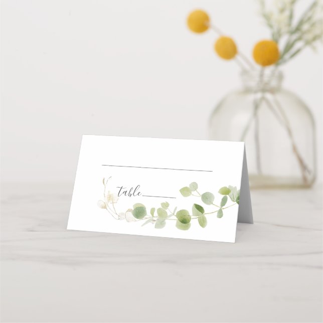 Minimalist Eucalyptus Green Foliage Classy Wedding Platzkarte (Vorderseite)