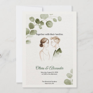 Minimalist Eucalyptus Greenery Wedding Invitation Karte