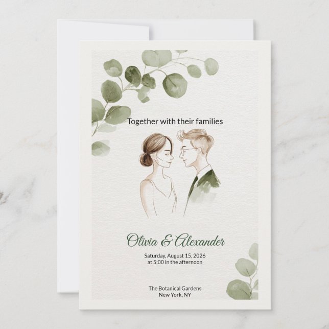 Minimalist Eucalyptus Greenery Wedding Invitation Karte (Vorderseite)