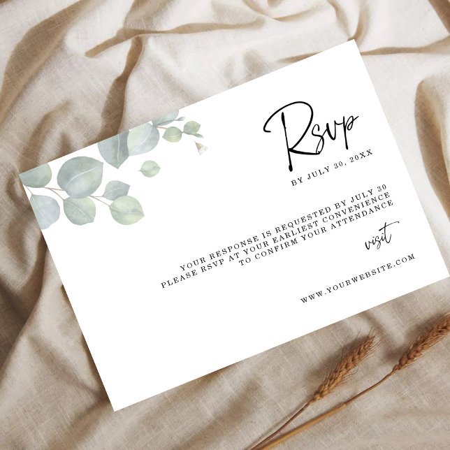 Minimalist Eucalyptus Leaves RSVP Wedding Card Save The Date (Von Creator hochgeladen)