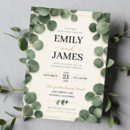 Minimalist Eucalyptus Sage Green Leaves and Gold  Einladung