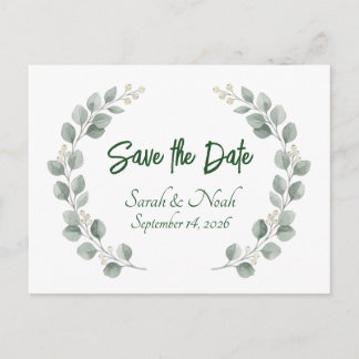Minimalist Eucalyptus Wreath Save the Date custom Ankündigungspostkarte