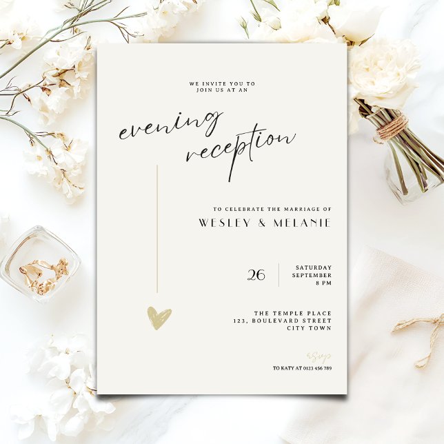 Minimalist Evening Reception Wedding Gold Black  Einladung (Von Creator hochgeladen)