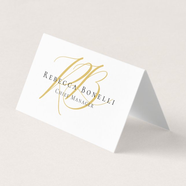 Minimalist Exklusiv Modern Goldfarbene Monogramm Visitenkarten (Vorderseite)